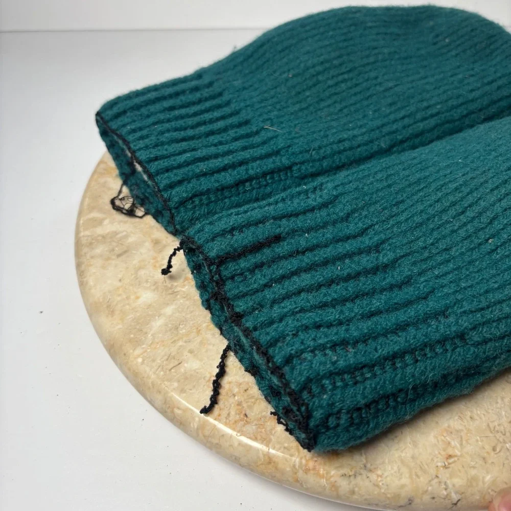 Vintage Wool Ribbed‎ Knit Mittens Large Teal Green Insulated Heavyweight Winter